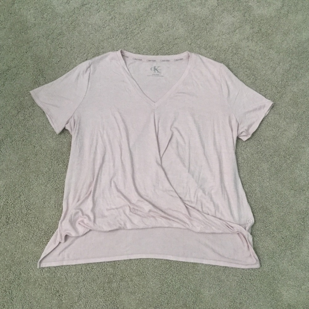 Calvin Klein Light Pink Wrap Bottom V-Neck T-Shirt Size XXL Lightweight Spring